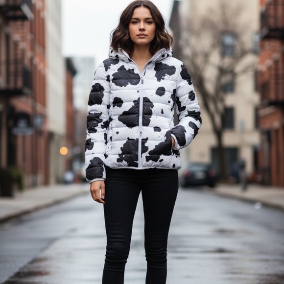 Southern Couture Jackets & Blazers - Southern Couture Cow Print Packable Lightweight Puffy Jacket Medium NWT